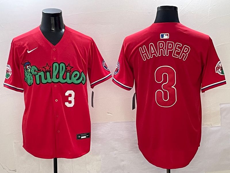 Men Philadelphia Phillies #3 Harper Red three generations Joint Name 2025 Nike MLB Jersey style 2